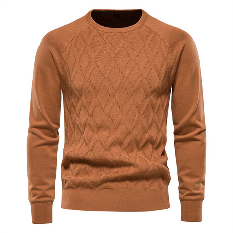 Crewneck Diamond Pattern Knit Sweater // Chocolate (XS)