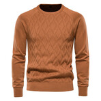 Crewneck Diamond Pattern Knit Sweater // Chocolate (L)