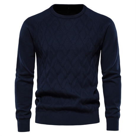 Crewneck Diamond Pattern Knit Sweater // Blue (XS)