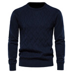 Crewneck Diamond Pattern Knit Sweater // Blue (L)