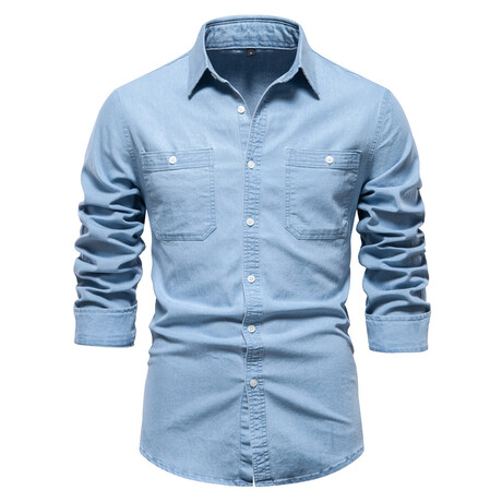 Denim Long Sleeve Button Up Field Shirt V1 // Light Blue (XS)