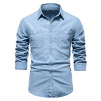 Denim Long Sleeve Button Up Field Shirt V1 // Light Blue (M)