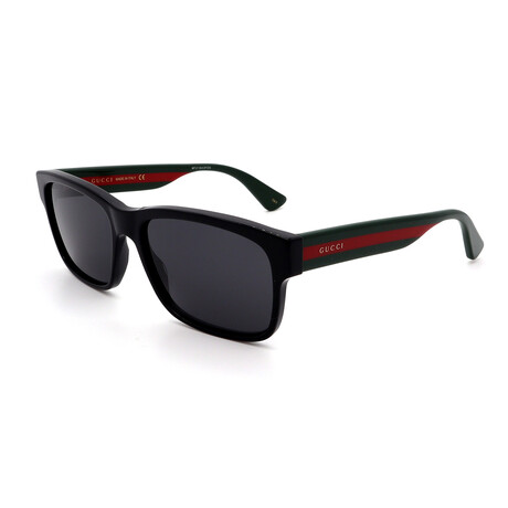 Gucci // Unisex GG0340S 006 Square Sunglasses // Black Green Red + Dark Gray