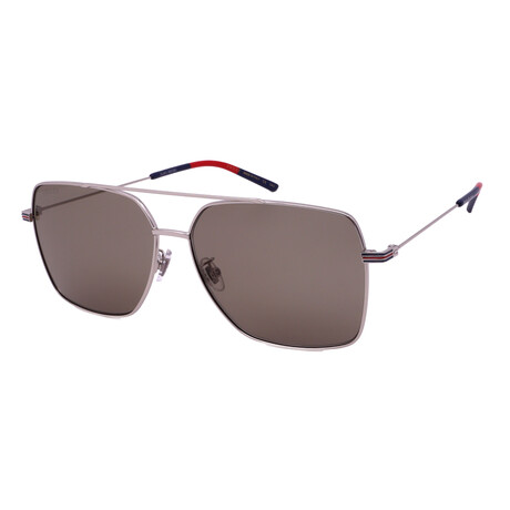 Gucci // Mens GG1053SK 004 Pilot Sunglasses // Silver + Brown