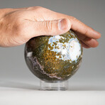 Genune Polished Ocean Jasper Sphere with Acrylic Display Stand // 2.1 lbs