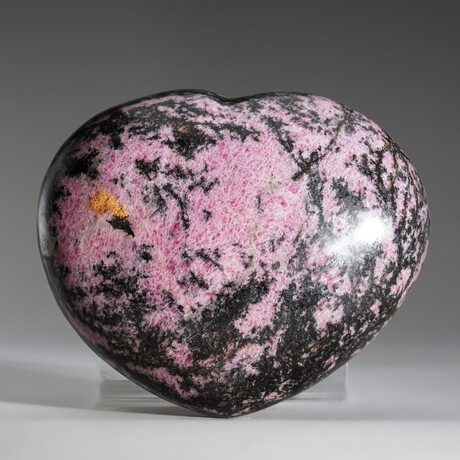 Genuine Polished Imperial Rhodonite Heart from Madagascar with Acrylic Display Stand // 2.5 lbs