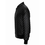 Mock Neck Bomber Quilted Jacket // Black (M)