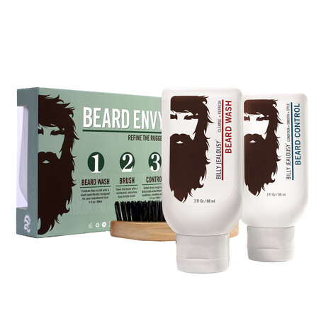 Billy Jealousy Beard Envy Kit - 3 oz Beard Wash, 3 oz Beard Control, Brush