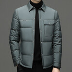Button-Up Puffer Jacket // Gray Green (XL)