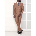 2 Piece Plain Slim Fit Double Breasted Pointed Collar Suit // Light Brown (Euro: 52)