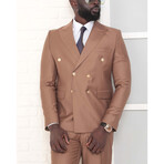 2-Piece Slim Fit Double Breasted 2x6 Gold Button Suit // Light Brown (Euro: 58)