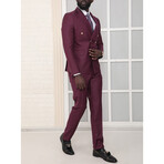 2-Piece Slim Fit Double Breasted 2x6 Gold Button Suit // Burgundy (Euro: 48)