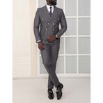 2-Piece Slim Fit Double Breasted 2x6 Gold Button Suit // Light Smoked (Euro: 54)