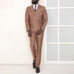 2-Piece Slim Fit Double Breasted 2x6 Gold Button Suit // Light Brown (Euro: 58)