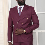 2-Piece Slim Fit Double Breasted 2x6 Gold Button Suit // Burgundy (Euro: 52)