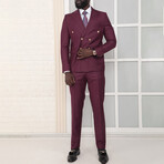 2-Piece Slim Fit Double Breasted 2x6 Gold Button Suit // Burgundy (Euro: 50)