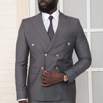 2-Piece Slim Fit Double Breasted 2x6 Gold Button Suit // Light Smoked (Euro: 50)