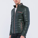 Leather Puffer Jacket // Green (S)