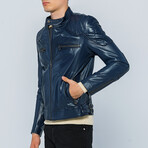 Biker Leather Jacket // Dark Blue (S)