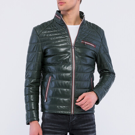 Leather Puffer Jacket // Green (S)