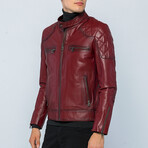 Biker Leather Jacket // Light Bordeaux (S)