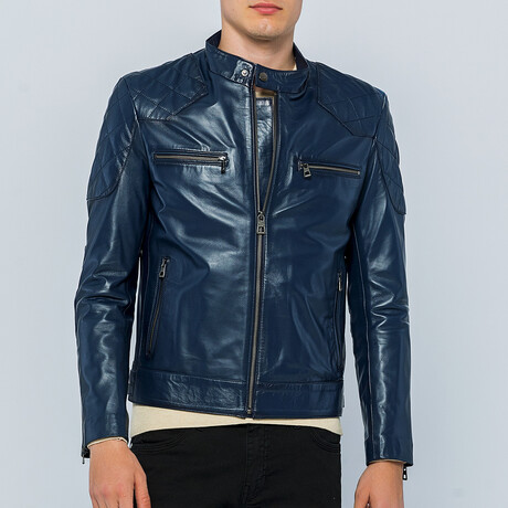 Biker Leather Jacket // Dark Blue (S)