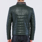 Leather Puffer Jacket // Green (S)