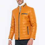 Leather Puffer Jacket // Camel (S)