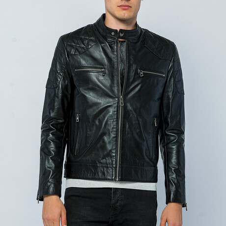 Biker Leather Jacket // Black Zig (S)
