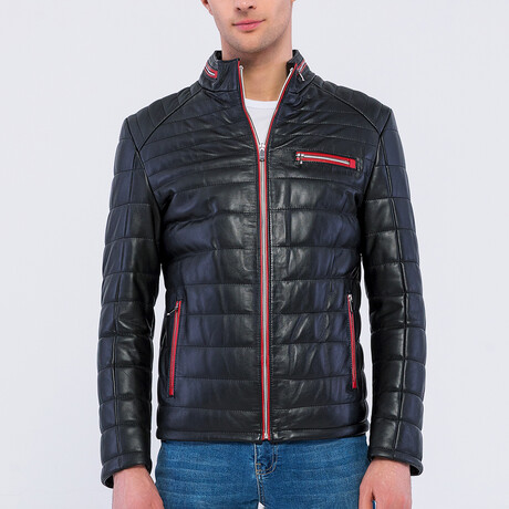 Leather Puffer Jacket // Black + Red (S)
