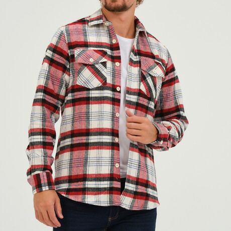 Men's Shirt Jacket // Ecru + Red (S)