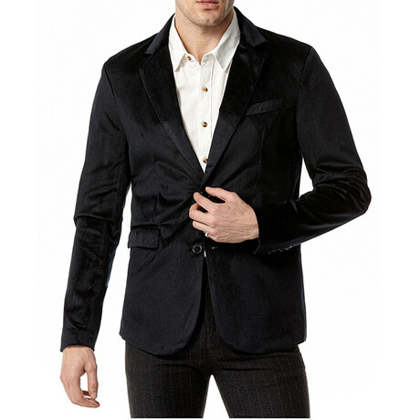 Men's Suit Blazer Velvet Jacket // Black (XS)