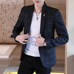 Men's Suit Blazer Plaid Jacket // Blue (L)