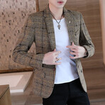 Men's Suit Blazer Plaid Jacket // Beige (5XL)
