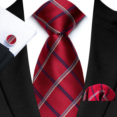 3 Pc Tie Set // Red + Blue + White Stripes