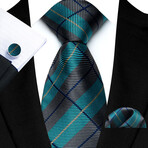 3 Pc Tie Set // Green + Gray + Blue Stripes
