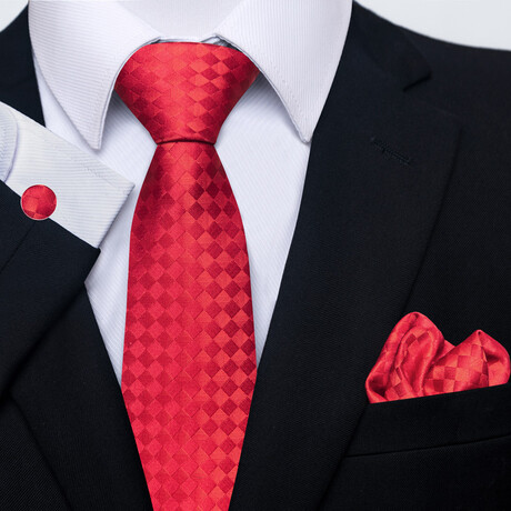 3 Pc Tie Set // Red Checkered