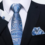 3 Pc Tie Set // White + Siver + Blue Paisley