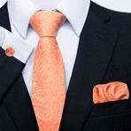 3 Pc Tie Set // Orange Paisley