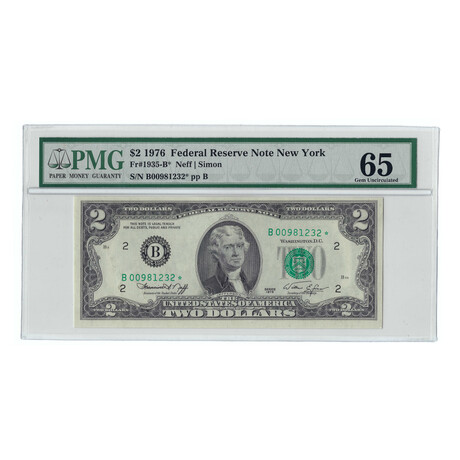 1976 $2 Small Size Federal Reserve Star Notes // PMG Certified Choice Unc 65