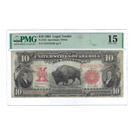 1901 $10 Large Size Legal Tender // Bison Note // PMG Certified Fine 15