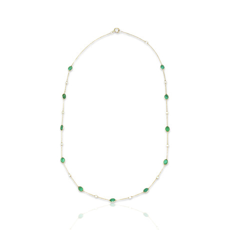 Fine Jewelry // 18K Yellow Gold Emerald & Diamond Necklace // 18" // New