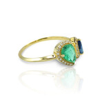 Fine Jewelry // 18K Yellow Gold Sapphire & Emerald and Diamond Ring // Ring Size: 6.5 // New