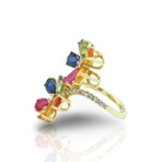 14K Yellow Gold Multicolor Sapphire + Diamond Ring // Ring Size: 6.5 // New