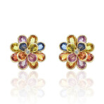 Fine Jewelry // 18K Yellow Gold Sapphires + Diamond Earrings // New