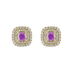 18K Yellow Gold Diamond + Pink Sapphire Earrings // New