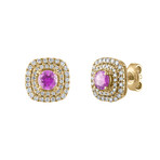 18K Yellow Gold Diamond + Pink Sapphire Earrings // New