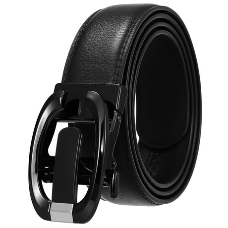 Leather Belt - Automatic Buckle // Black Belt + Black G Buckle