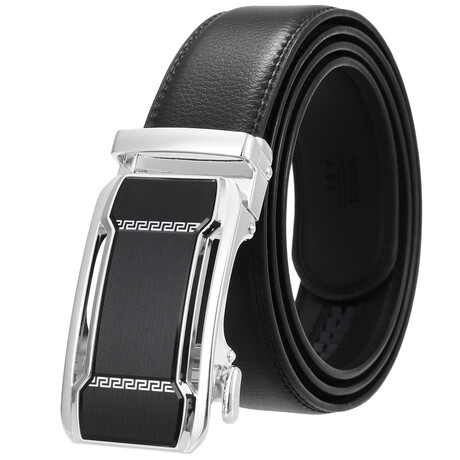 Leather Belt - Automatic Buckle // Black Belt + Silver & Black Belt