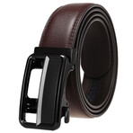 Leather Belt - Automatic Buckle // Brown Belt + Black + Silver Detail Buckle